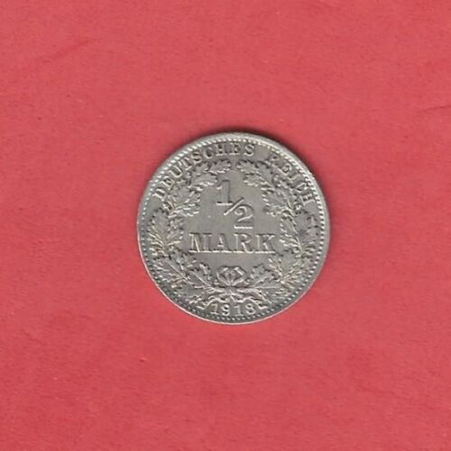 1/2 Mark 1918D,  Umlaufmünze z.Zt. Wilhelm II. - 0,900 Silber, - Bild 1 von 2