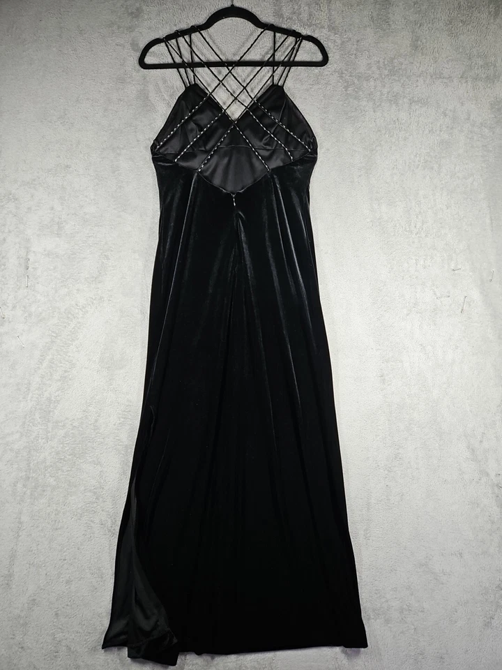 Maxi Vestido Formal Dave & Johnny By Laura Ryner Negro Terciopelo Cuentas Talla 5/6 Usado en Excelente Condición Foto 3 de 4