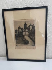 Vintage Antique Ernst Geissendorfer Signed Etching Print Rothenburg 2 of 2