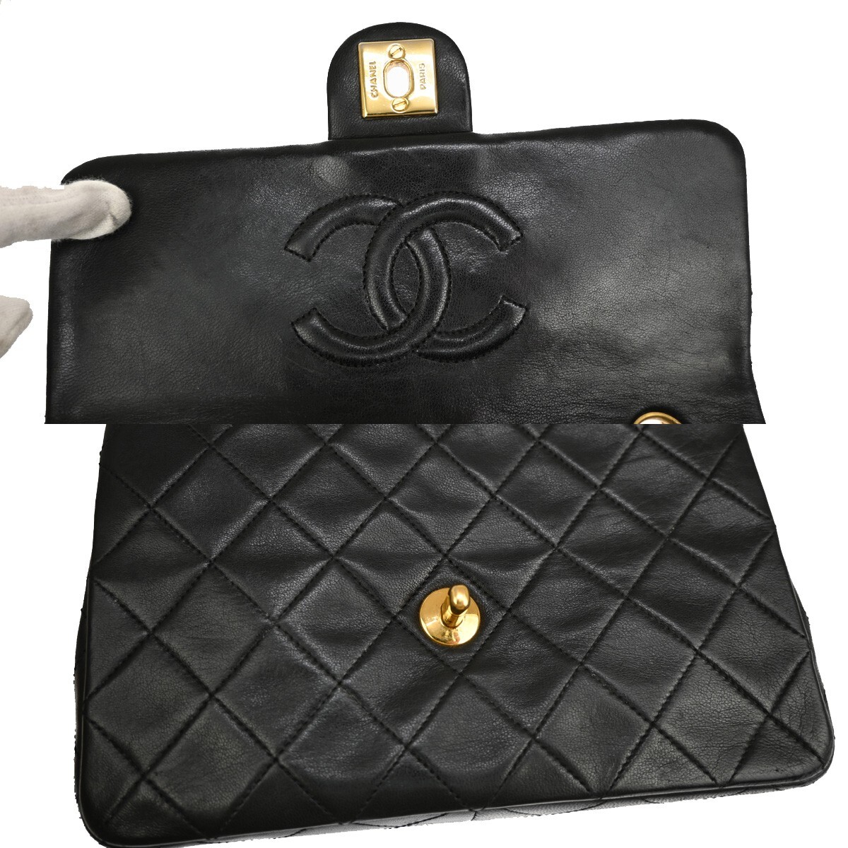 CHANEL CC Mini Matelasse Chain Shoulder Bag Leather Black