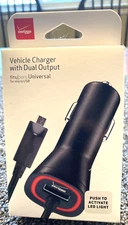 Verizon Vehicle Car Charger with Dual Output micro USB 9’ Cable NEW SEALED