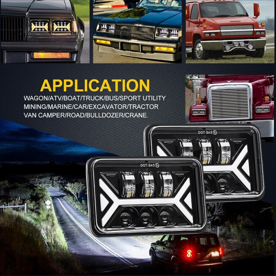 For Mercury Cougar 1977-1986 4PCS 4x6" LED Headlights DRL Hi/Lo Sealed Beam Lamp - Image 2 of 4