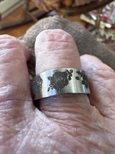 Elegant Black Rose Pattern In Silver Stainless Steel Ring In A Size 7