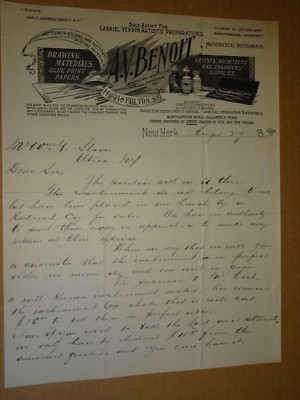 1898 Letterhead A.V. Benoit New York, NY Drawing Materials Architects Engineers