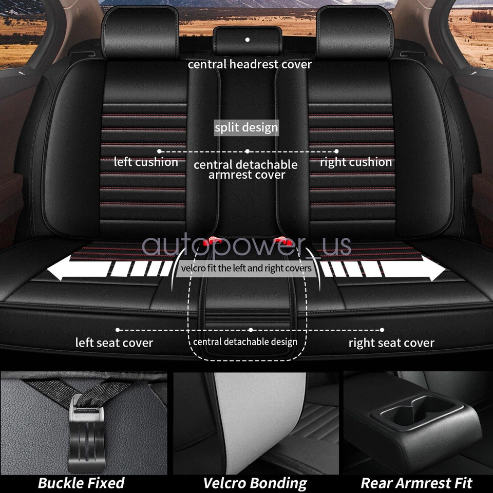 Juego completo de fundas de asiento de coche de cuero cojín trasero delantero para Nissan Rogue 2010-2023 Foto 3 de 4