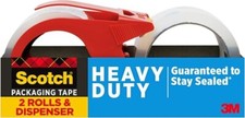 Scotch Heavy Duty Shipping Packaging Clear Tape 2 Rolls. One Dispenser