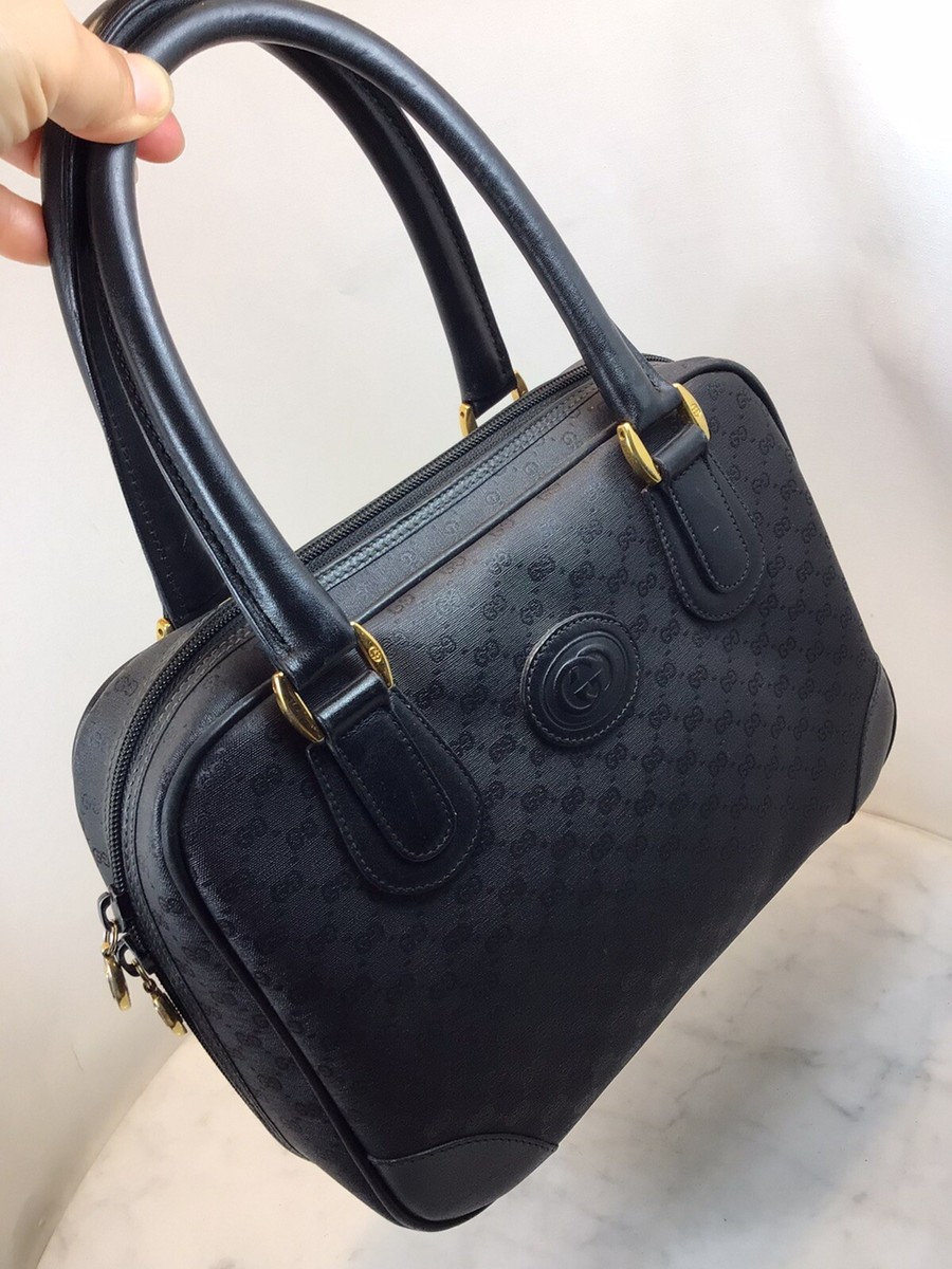 Vintage GUCCI Black GG Logo PVC Canvas Small Tote Bag Rare Vintage GUCCI Black GG Logo PVC Canvas Small Tote Bag Rare