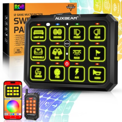 AUXBEAM RGB 12 Gang Switch Panel Toggle LED Light Bar Switch Relay System Marine