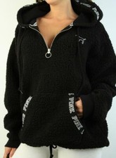 Victoria's Secret Pink Sherpa Fleece Half Zip Hoodie Coat Silver Sequin Logo Nwt