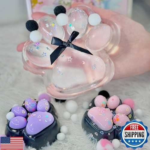 3 Pcs Taba Squishy 5 Inch Cat Paw Squeeze Toys, Big Clear Cat Paw Squishy Toy