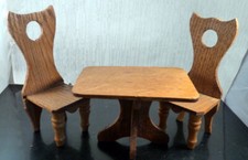 Antique German Golden Oak TABLE  2 CHAIRS 1:12 Dollhouse Miniature