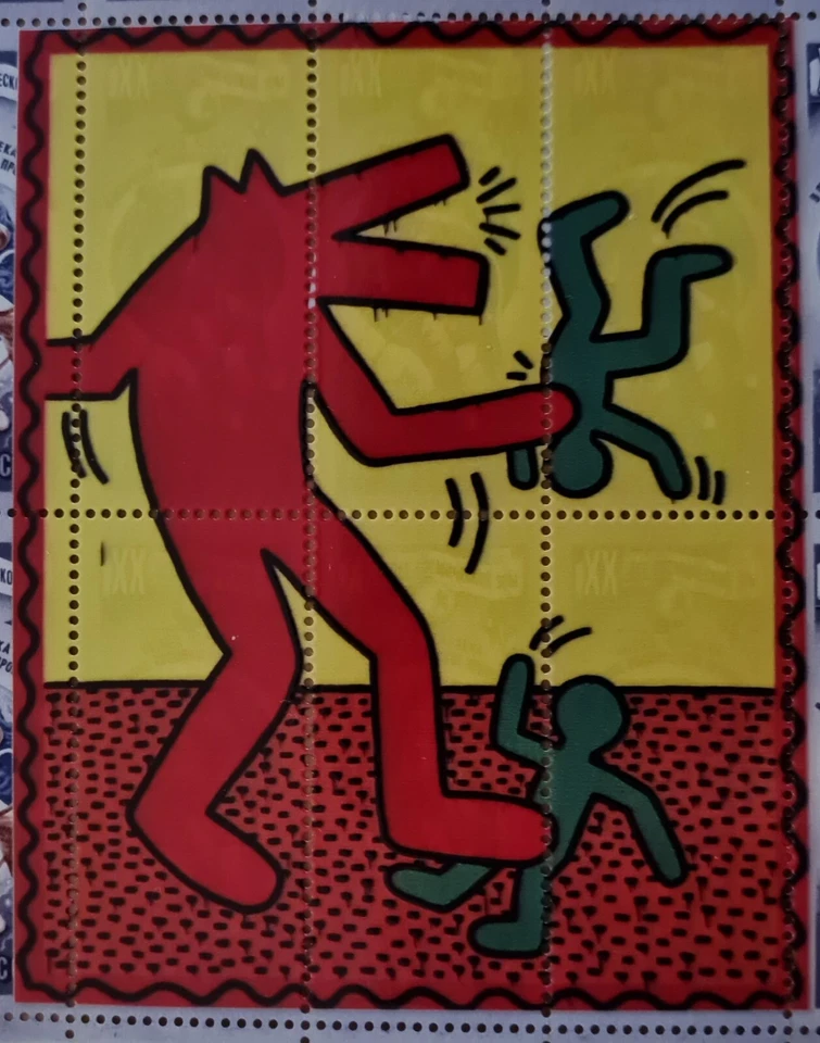 KEITH HARING * ORIGINAL VOM KÜNSTLER SIGNIERT AUF BRIEFMARKENBOGEN - SERIGRAPHIE - Bild 2 von 4
