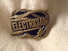Vintage 1980 Baron Solid Brass Electrician Belt Buckle