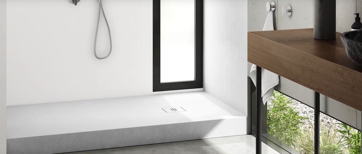 Duschwanne Steinoptik mit Ablaufgarnitur Abdeckplatte Duschtasse Rutschfest Weiß