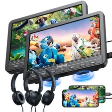 2 x 10.5" Car Headrest Portable DVD Player Monitor Battery USB with Headphones