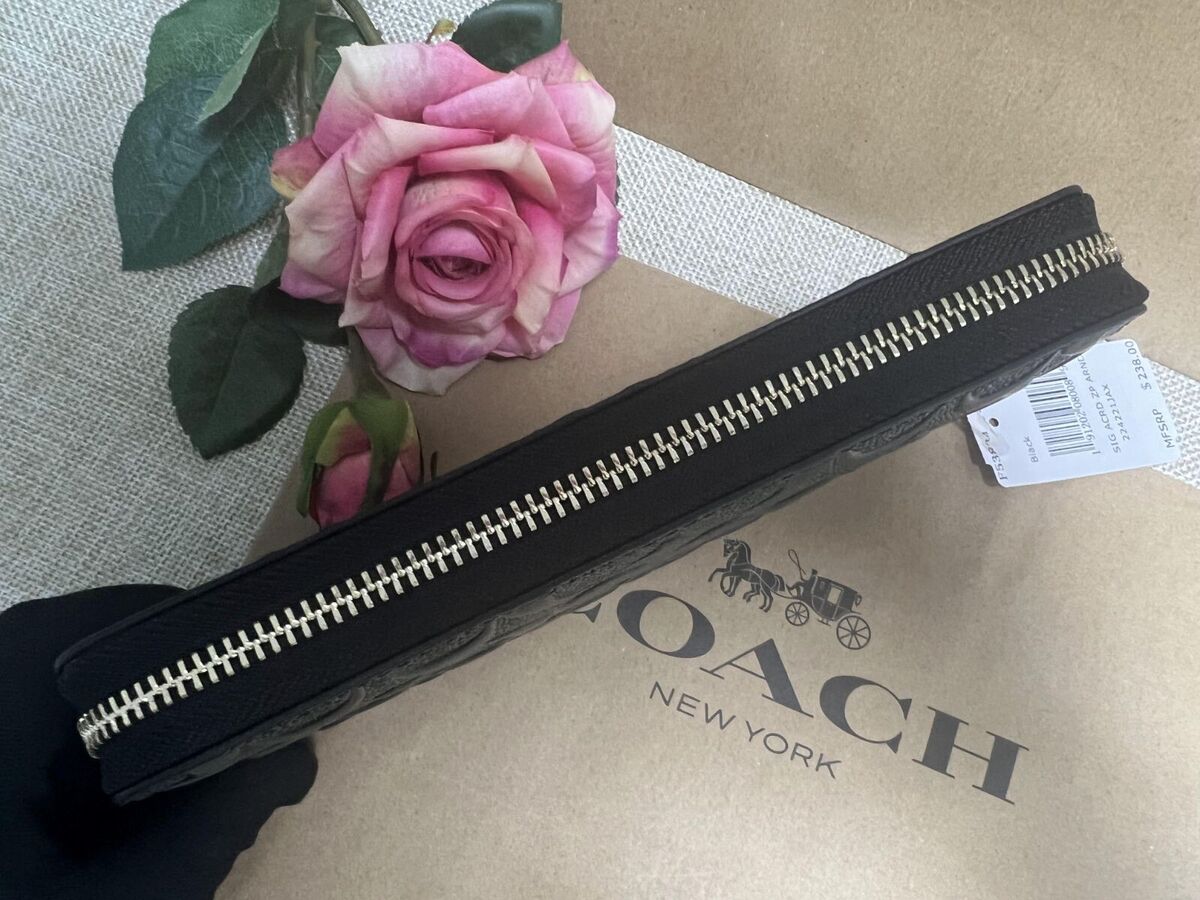 Coach F53834 Long Zip Around Wallet Signature Leather Black Coach F53834 Long Zip Around Wallet Signature Leather Black
