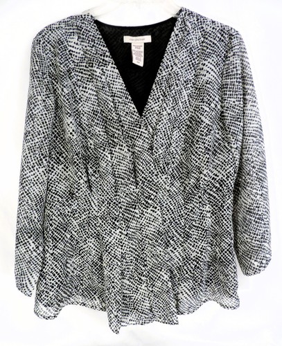 COVINGTON Faux Wrap Blouse Gray M Pleated Front 3/4 Sleeve Lined Side Zip V-Neck - Picture 13 of 18