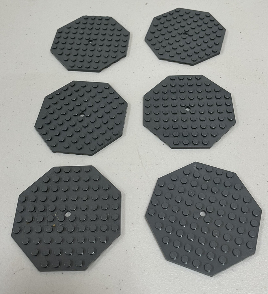 6 x Lego Octagonal Plate 10x10 with Hole [Part 89523] - Dark