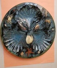 Vintage Lucite  Shell  Scalloped Divits Plate w/ Shells, Sea Life, 9 in. 