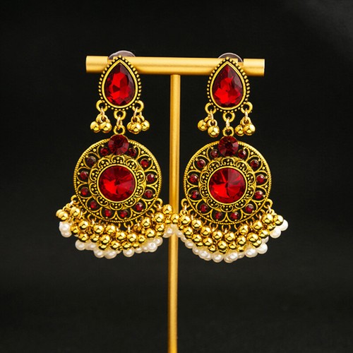Luxury Golden Stud Earrings for Women Vintage Green Red Zircon Drop Earrings - Picture 12 of 12