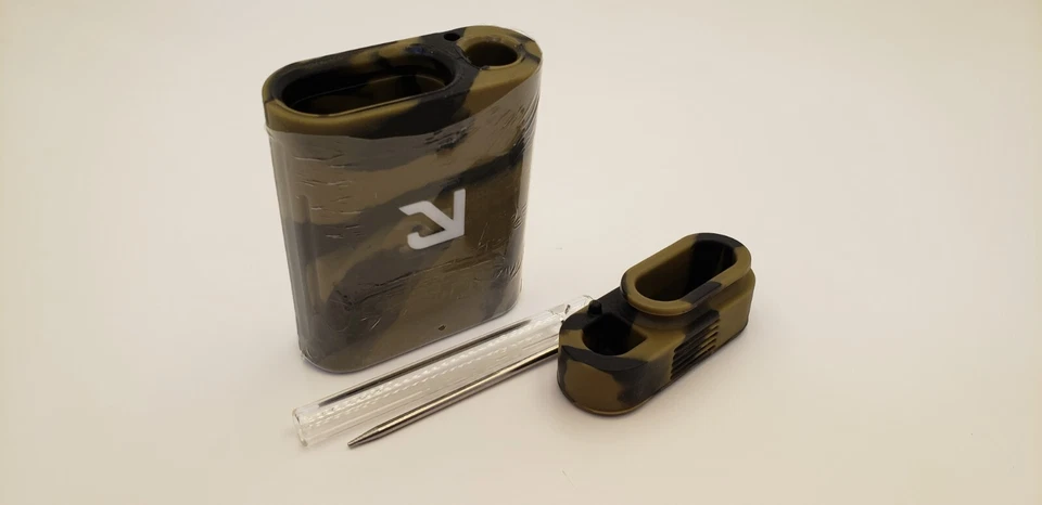 EYCE SOLO DUGOUT DE SILICONA CON TUBO CATADOR DE VIDRIO BORO Y HERRAMIENTA - MARRÓN WHISKY, NUEVO EN CAJA Foto 4 de 4