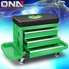 350lbs Capacity 3-Drawer Rolling Mechanics Seat Shop Stool w/ Tool Trays Green