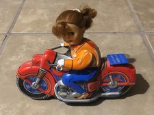 Haji Japan Tin Litho Wind Up Friction Motorcycle Girl For Parts/Repair