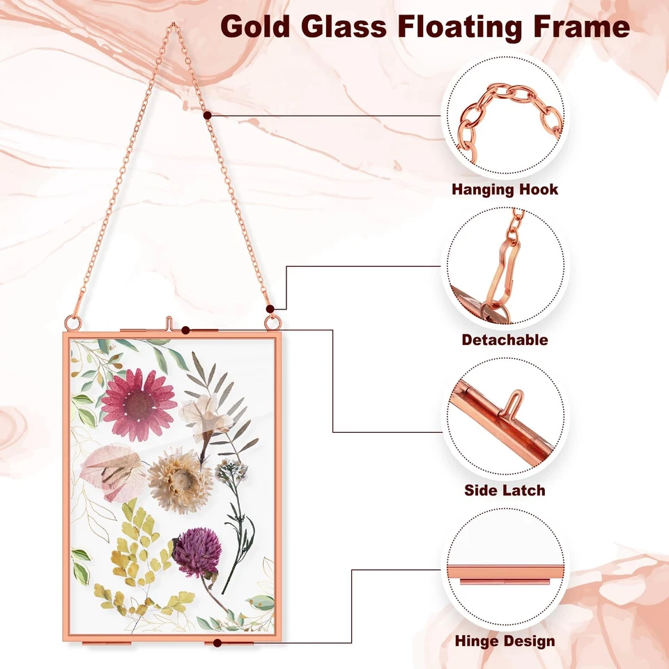 12 Pack Pressed Flowers Glass Frames, 5 x 7 Inch Brass Hanging Floating Frame... - Image 4 of 4