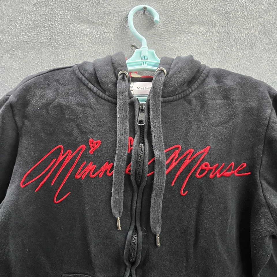 Disney Parks Women Hoodie XL Black Minnie Mouse Embroidery Polka Dot - Image 4 of 4