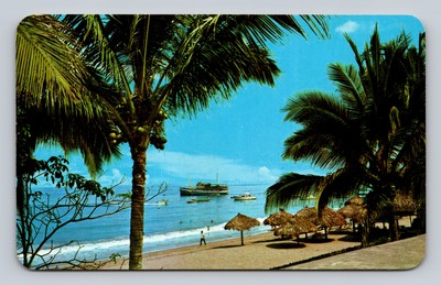 Playa del Sol Beach Puerto Vallarta Mexico Tropical Palm Trees Boats Postcard