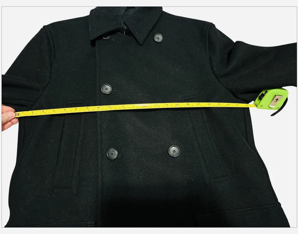 EXPRESS Mens Coat Black Double Breasted Peacoat Lined Wool Blend M Medium - Image 4 of 4