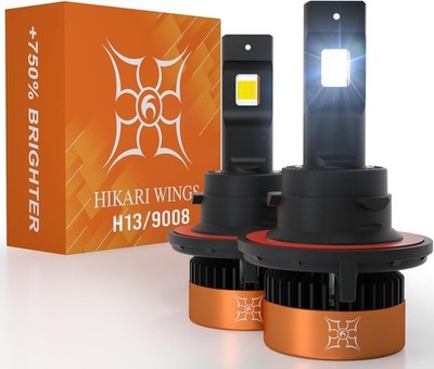 Hikari Wings H13/9008 LED Light Bulbs Dual Beam 55W 30000LM 6000K White Pair