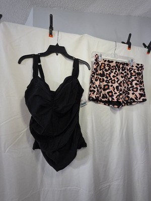 B2PRITY One Piece Swimsuit Model 30003 Size 2XL Black Ruched Scoop Neck
