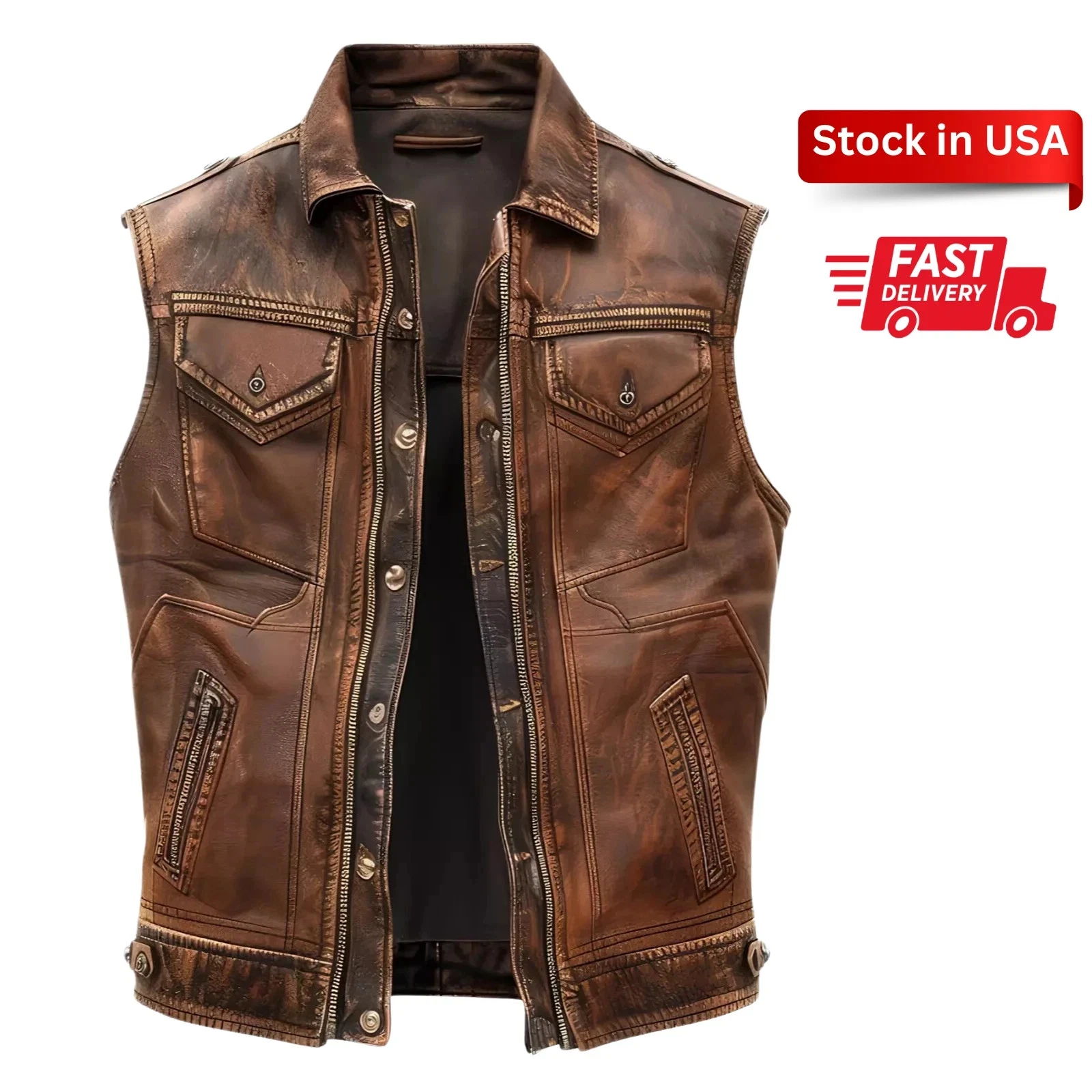 Men’s Brown Vintage Leather Biker Vest Distressed Motorcycle Waistcoat
Opens in a new window or tab