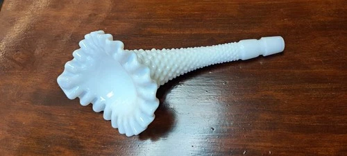 Vintage Fenton Milk Glass Hobnail Single Horn Epergne Replacement Trumpet Vase