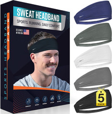 5 Pack Sport Headbands for Men  Women - Sweat-Wicking Workout  Running Head...
