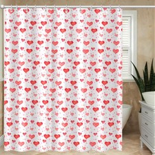 Valentine's Shower Curtain Red Heart Pink 12 PCS Hooks Bathroom 72x72 Inch