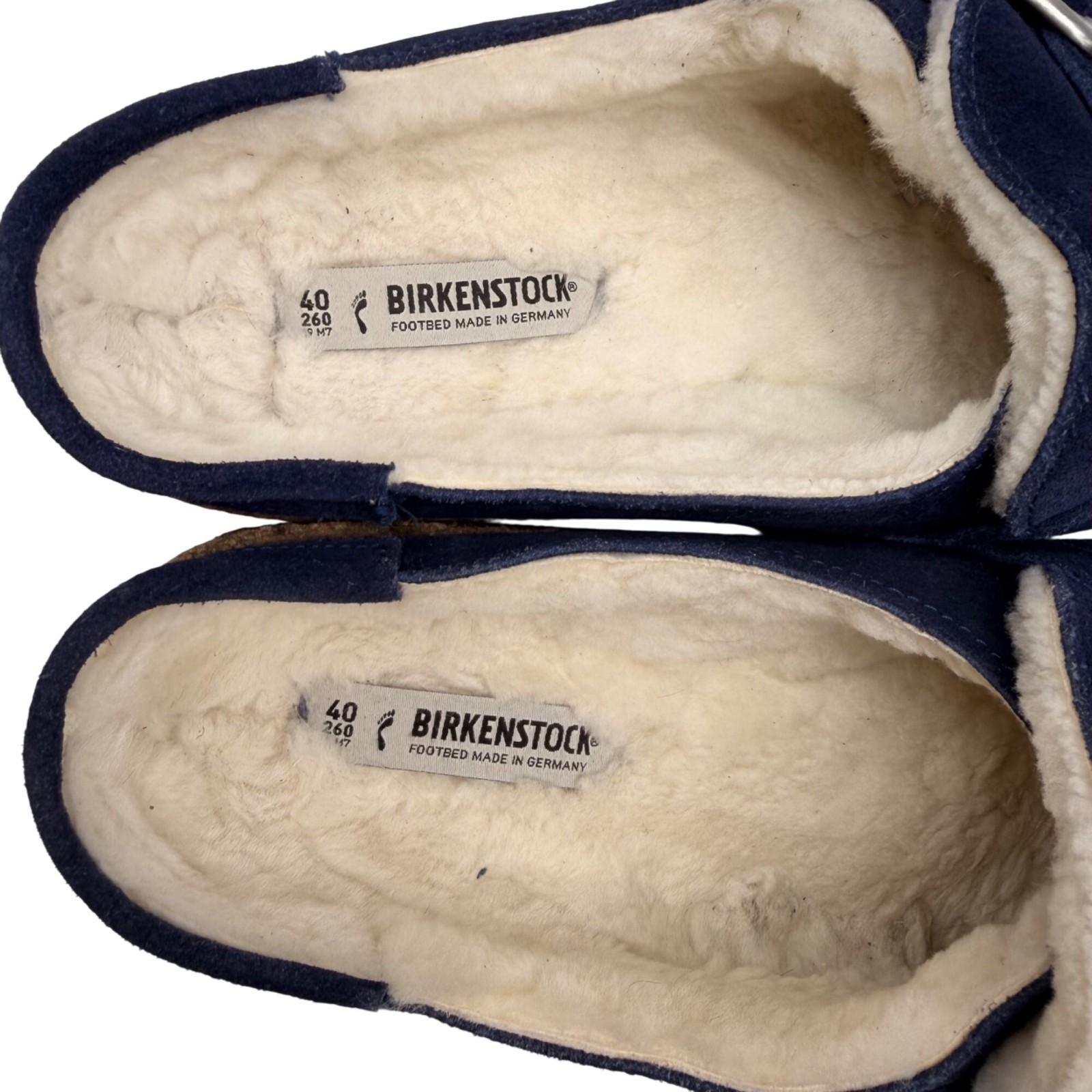 Birkenstock Buckley Navy Blue Suede Leather Soft Footbed Shearling Lined Clogs 9 image 7