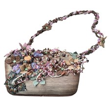 Mary Frances Hard Case Embellished Floral Fabric Beaded Purse Clutch Handbag