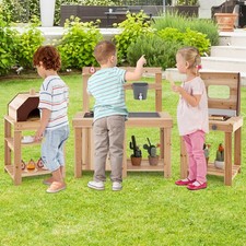 3-Piece Outdoor Wooden Kitchen Playset Kids Mud Kitchen BBQ Grill Pizza Oven
