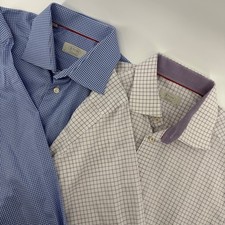 Eton Dress Shirts XL Men 16 Blue White Gingham Contemporary Fit Bundle 2