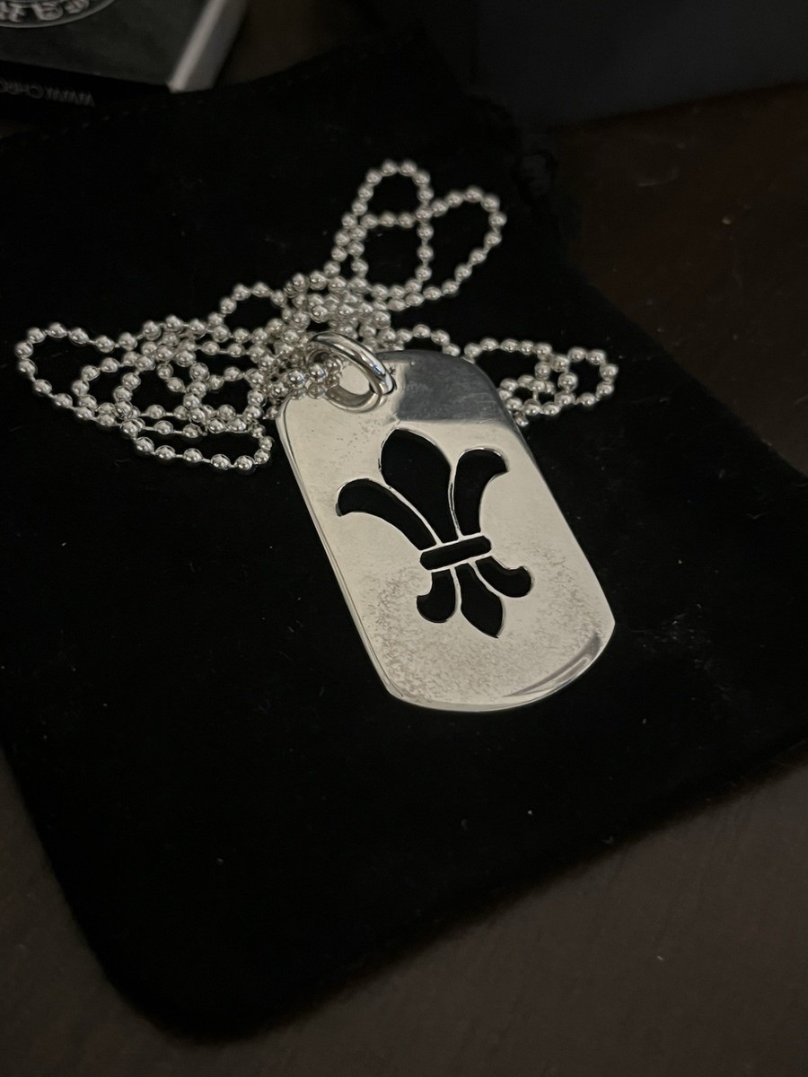 Chrome Hearts Fleur-de-lis Dog Tag Pendant Necklace 925 Silver