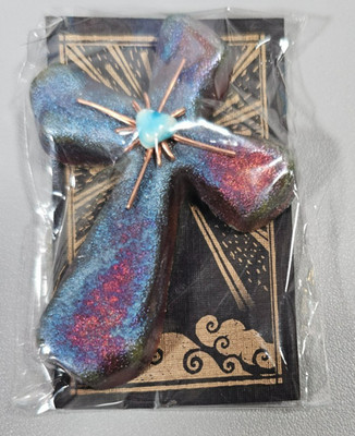 Signed Jeremy Diller Raku Cross Magnet Handcrafted  2-1/4'' X 1-3/4''  NEW  OOAK