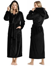 NY Threads Premium Womens Robe with Hood, Plush Fleece Long Bath Robe for Wom...