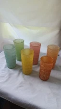 Vintage Spaghetti String Textured Drinking Glasses Tumblers Lot of 6