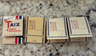 Vtg Les Freres TAIX Restaurant Matchbook Lot 4 Los Angeles Closed 2026 Echo Park