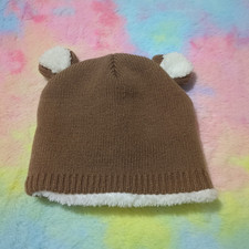 Bear Ears Winter Beanie Hat Boy One Size Knit Brown With White Ears
