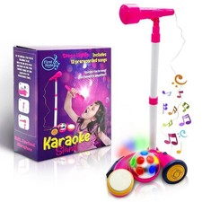 Karaoke Machine with Stand, Sing Along Microphone for Kids, Musical Toy with Fla