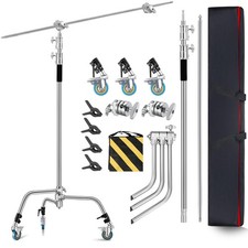 Heavy Duty C Stand with Boom Arm and Wheel Max Height 10.8FT Stainless Steel