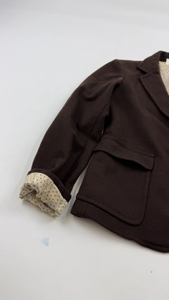 J.Crew Blazer 女式 XS 棕色羊毛尼龙缺口翻领双纽扣圆点衬里 — 第 2/4 张图片